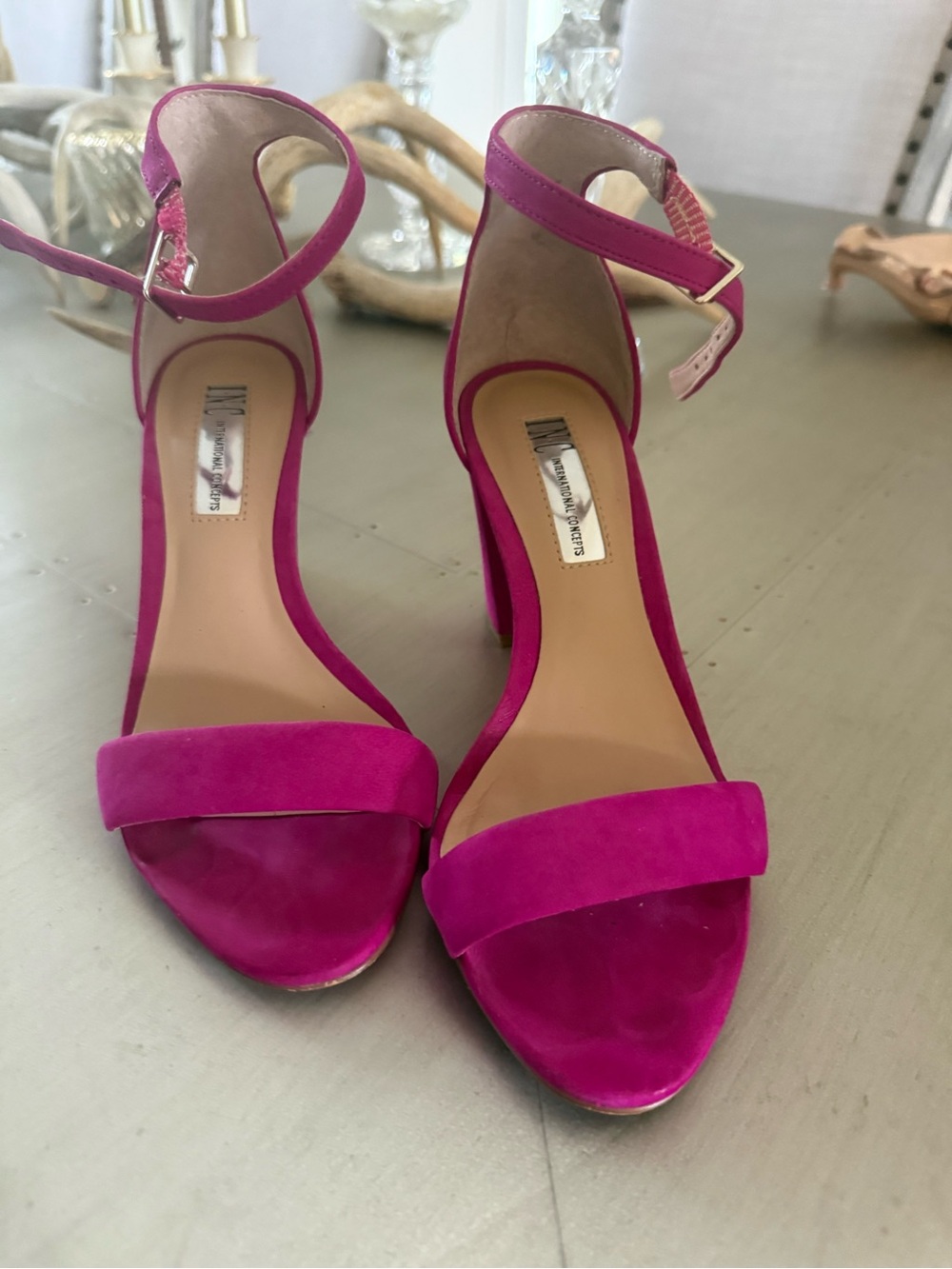 INC International Concepts Fuchsia Ankle-Strap Block Heel Sandals